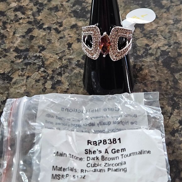 Bomb Party-RBP8381 "She's A Gem" Dark Brown Tourmaline Cubic Zirconia Sz 7 - Picture 5 of 5